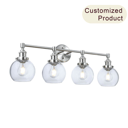 Bathroom Vanity Light Fixture, 4-Light, Brushed Nickel with Glass Globe Shades XB-W1256-4-BN