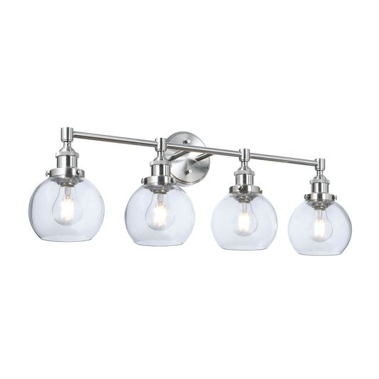 Bathroom Vanity Light Fixture, 4-Light, Brushed Nickel with Glass Globe Shades XB-W1256-4-BN