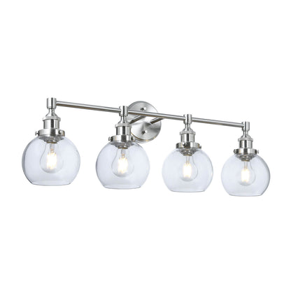 Bathroom Vanity Light Fixture, 4-Light, Brushed Nickel with Glass Globe Shades XB-W1256-4-BN