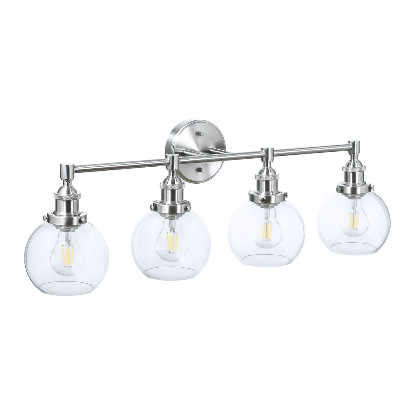 Bathroom Vanity Light Fixture, 4-Light, Brushed Nickel with Glass Globe Shades XB-W1256-4-BN