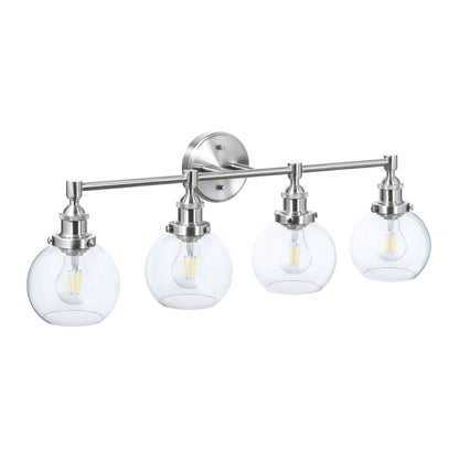 Bathroom Vanity Light Fixture, 4-Light, Brushed Nickel with Glass Globe Shades XB-W1256-4-BN