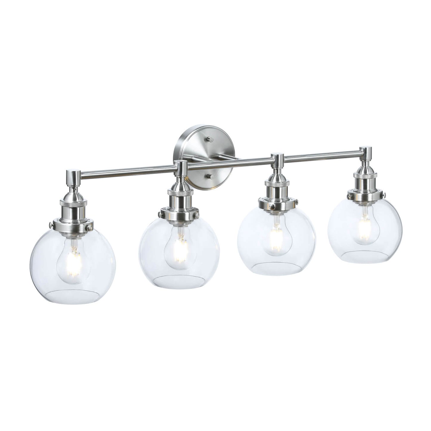 Bathroom Vanity Light Fixture, 4-Light, Brushed Nickel with Glass Globe Shades XB-W1256-4-BN