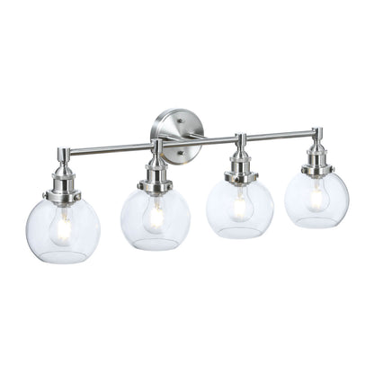 Bathroom Vanity Light Fixture, 4-Light, Brushed Nickel with Glass Globe Shades XB-W1256-4-BN