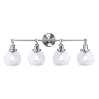Bathroom Vanity Light Fixture, 4-Light, Brushed Nickel with Glass Globe Shades XB-W1256-4-BN