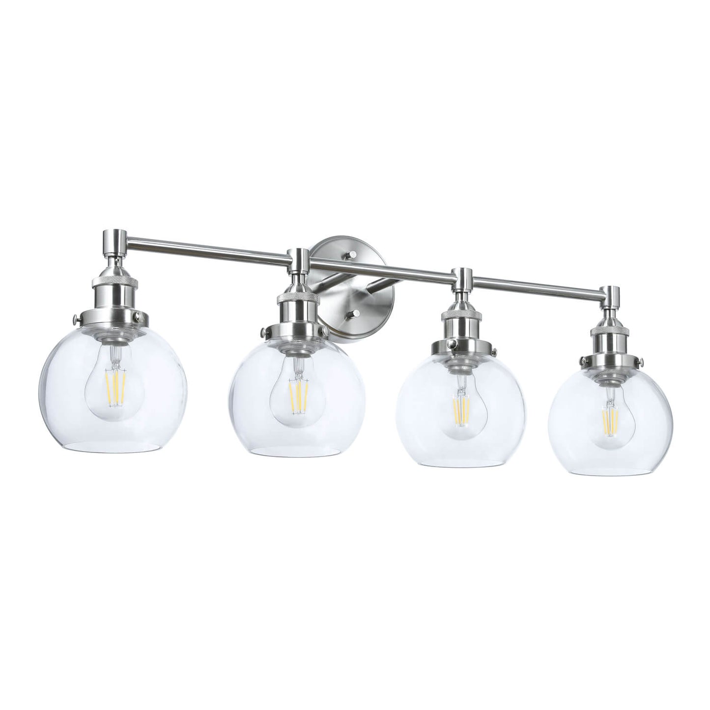 Bathroom Vanity Light Fixture, 4-Light, Brushed Nickel with Glass Globe Shades XB-W1256-4-BN