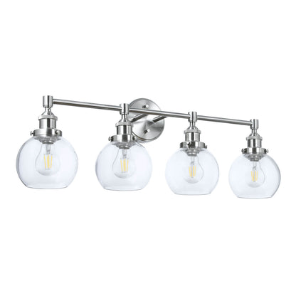 Bathroom Vanity Light Fixture, 4-Light, Brushed Nickel with Glass Globe Shades XB-W1256-4-BN