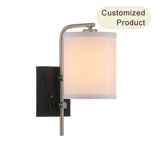 Commercial Use Fabric Shade Wall Reading Lamp Hotel Bedside Lamp For Bedroom Hotel Wall Sconce With Usb Port And Outlets XB-W1257-1