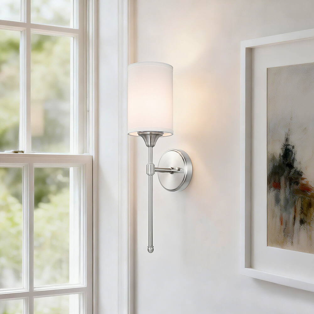 Modern Brushed Nickel Wall Sconce Light with Fabric Shade XB-W1260-BN