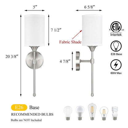 Modern Brushed Nickel Wall Sconce Light with Fabric Shade XB-W1260-BN