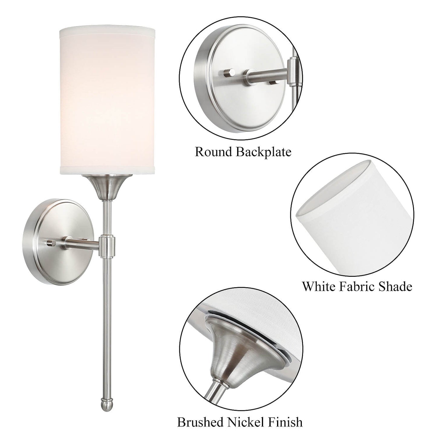 Modern Brushed Nickel Wall Sconce Light with Fabric Shade XB-W1260-BN