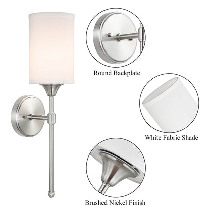 Modern Brushed Nickel Wall Sconce Light with Fabric Shade XB-W1260-BN