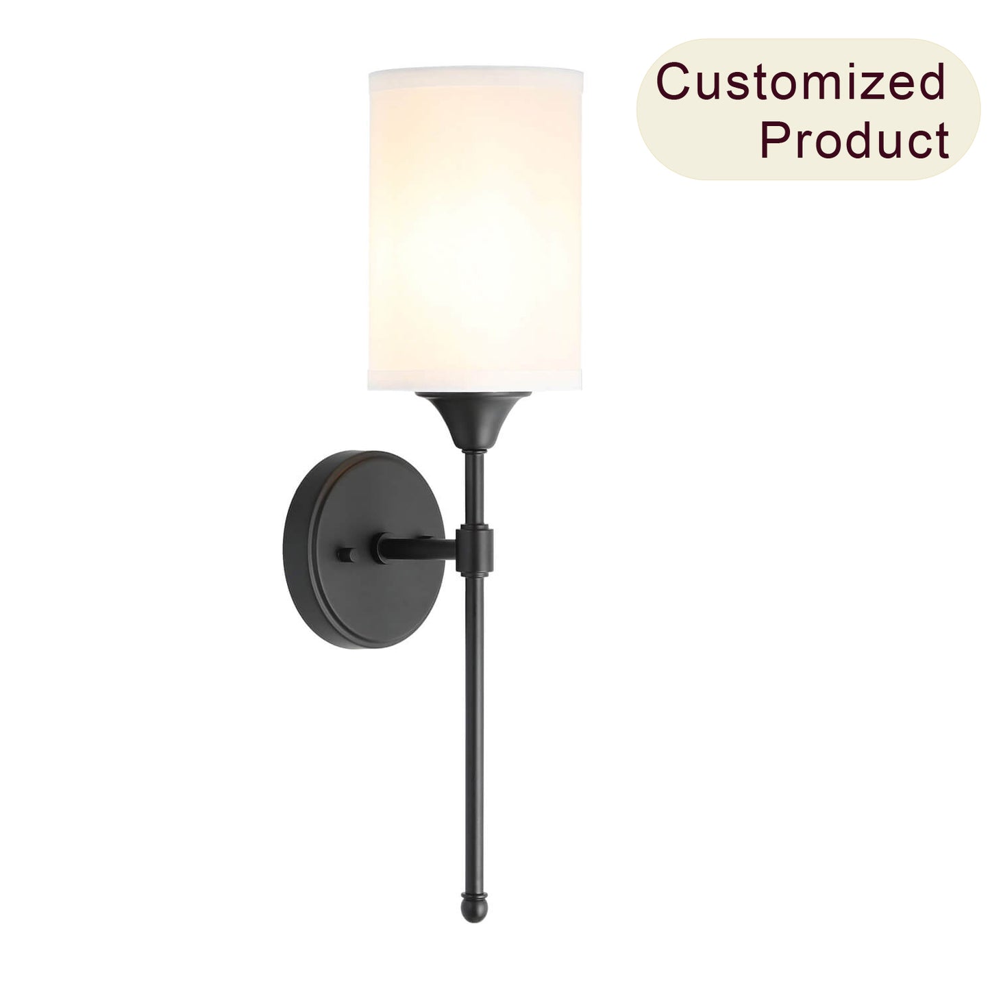 Wall Sconce Light Fixture, Matte Black Vanity Light with Fabric Shade, 1-Light  XB-W1260-MB