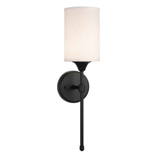 Wall Sconce Light Fixture, Matte Black Vanity Light with Fabric Shade, 1-Light  XB-W1260-MB