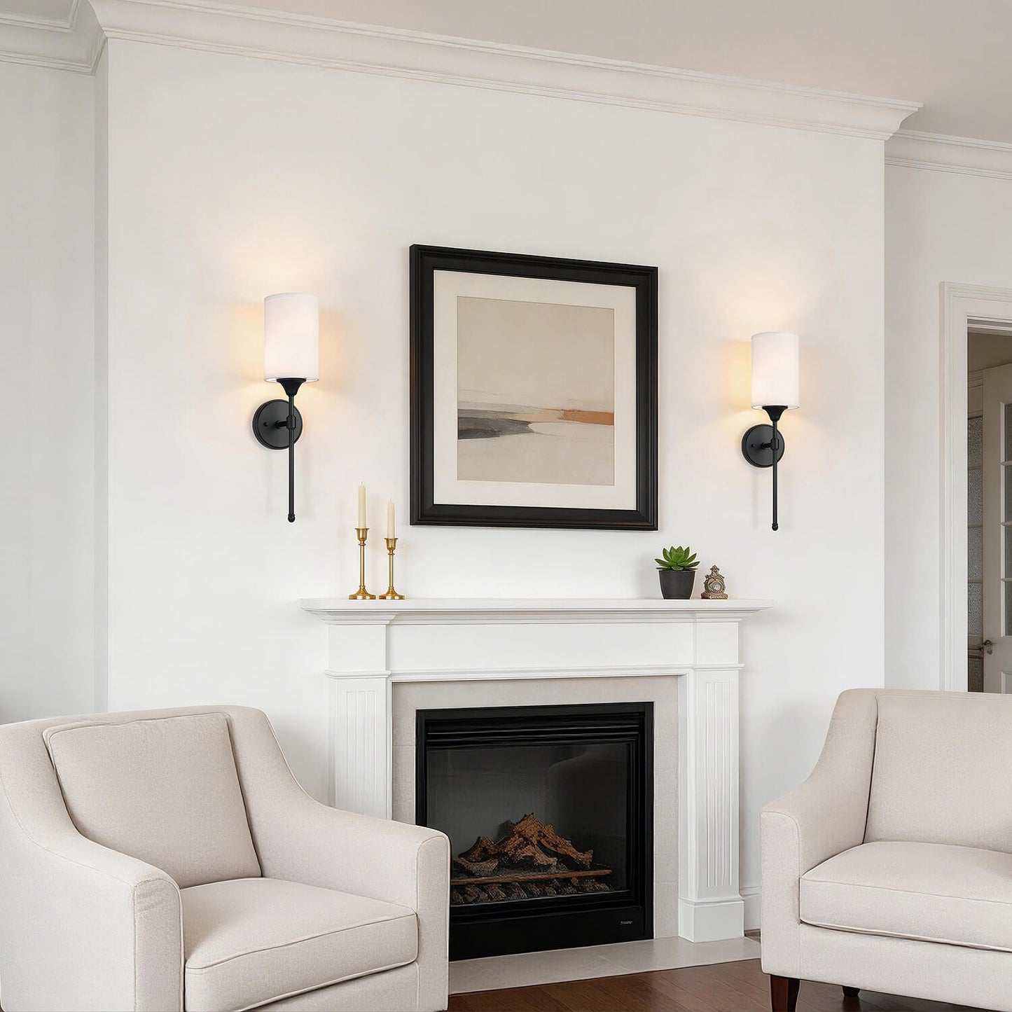Wall Sconce Light Fixture, Matte Black Vanity Light with Fabric Shade, 1-Light  XB-W1260-MB