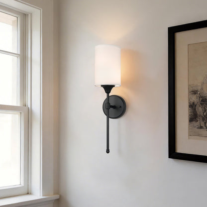 Wall Sconce Light Fixture, Matte Black Vanity Light with Fabric Shade, 1-Light  XB-W1260-MB