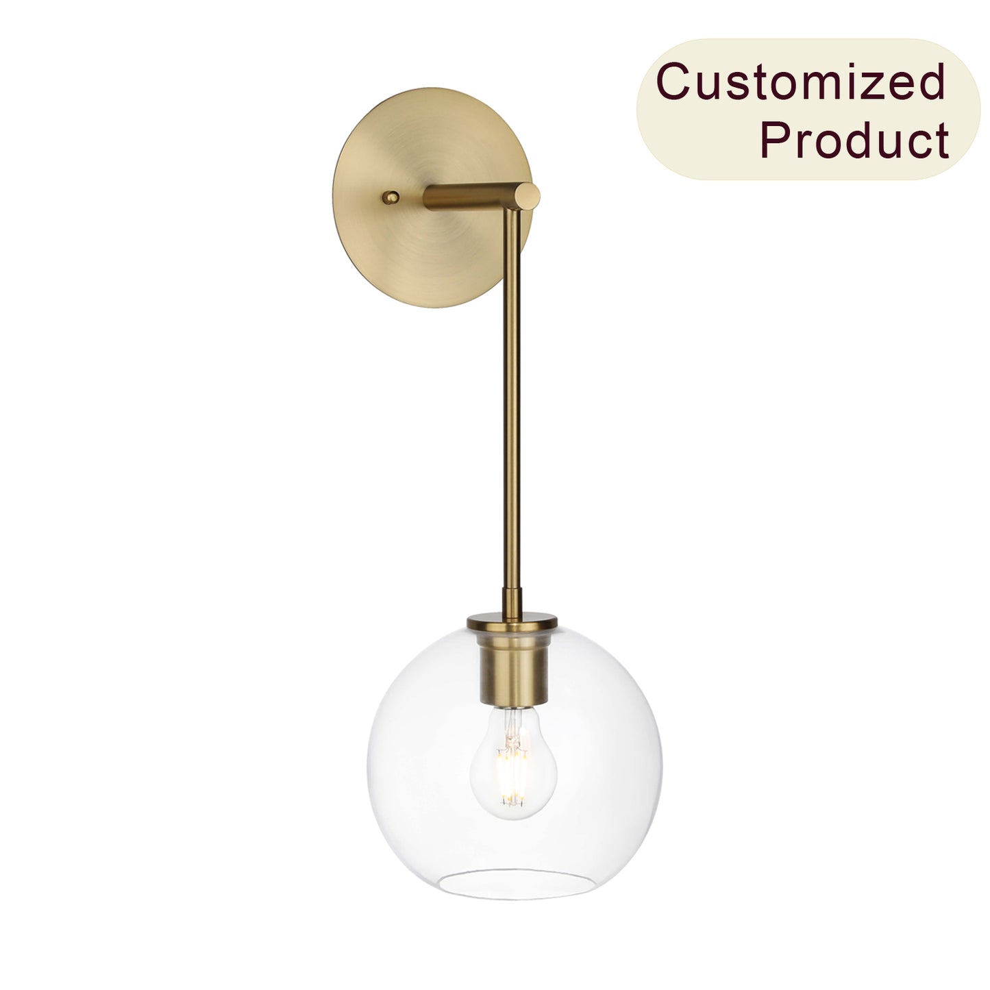 Brushed Brass Glass Globe Wall Sconce for Bathroom & Kitchen XB-W1263-BS