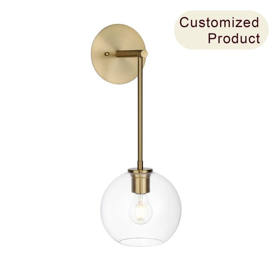 Brushed Brass Glass Globe Wall Sconce for Bathroom & Kitchen XB-W1263-BS