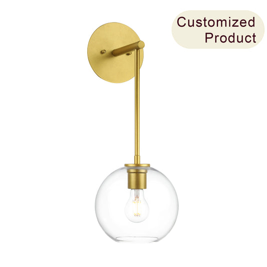 Modern Globe Wall Sconce, 1-Light Bathroom Vanity Light Fixture, Gold Brass XB-W1263-GB