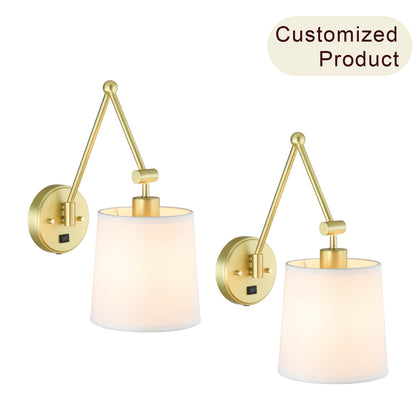 Set of 2 Modern Brass Wall Sconces with Fabric Shade and On/Off Switch XB-W1265-SB