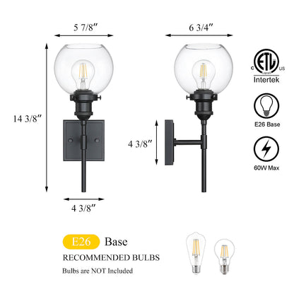 Modern 1-Light Globe Bath Sconce for Kitchen & Bathroom XB-W1275-1-MB