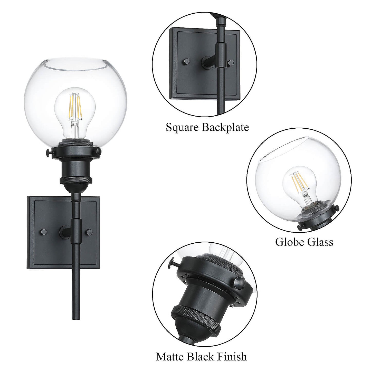 Modern 1-Light Globe Bath Sconce for Kitchen & Bathroom XB-W1275-1-MB