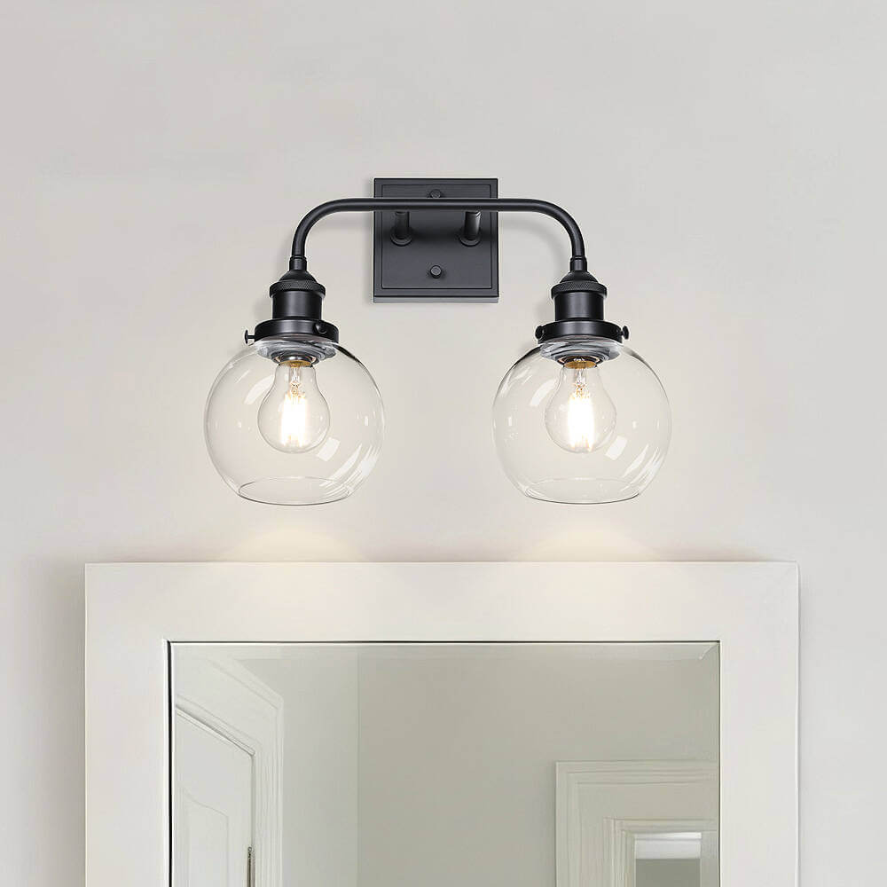 Modern Matte Black 2-Light Bathroom Vanity Fixture with Globe Glass Shades XB-W1275-2-MB