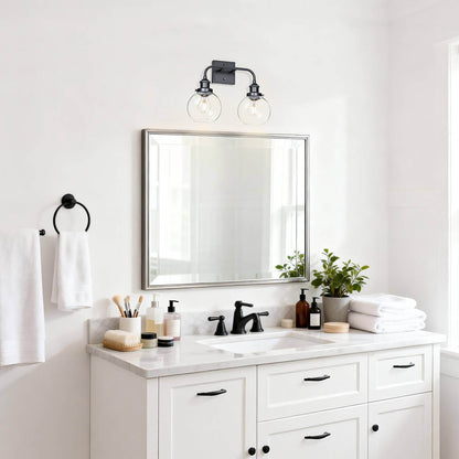 Modern Matte Black 2-Light Bathroom Vanity Fixture with Globe Glass Shades XB-W1275-2-MB