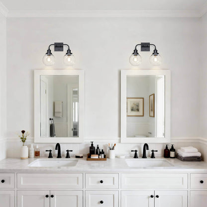 Modern Matte Black 2-Light Bathroom Vanity Fixture with Globe Glass Shades XB-W1275-2-MB