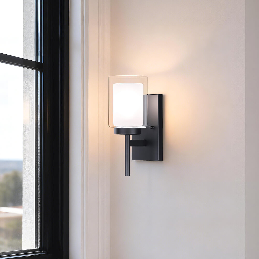 Classic 1-Light Black Vanity Sconce with Dual Glass Shades XB-W1276-1-MB