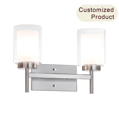 Modern 2-Light Brushed Nickel Bathroom Sconce with Dual Glass XB-W1276-2-BN