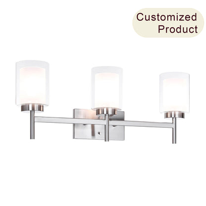 Modern 3-Light Brushed Nickel Vanity Light with Dual Glass XB-W1276-3-BN