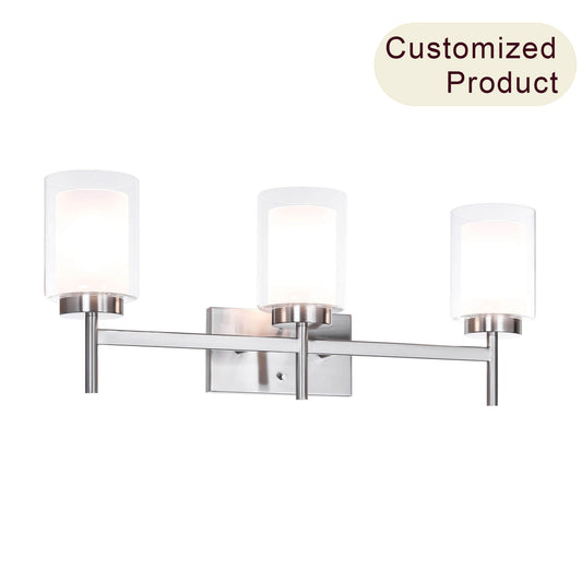 Modern 3-Light Brushed Nickel Vanity Light with Dual Glass XB-W1276-3-BN