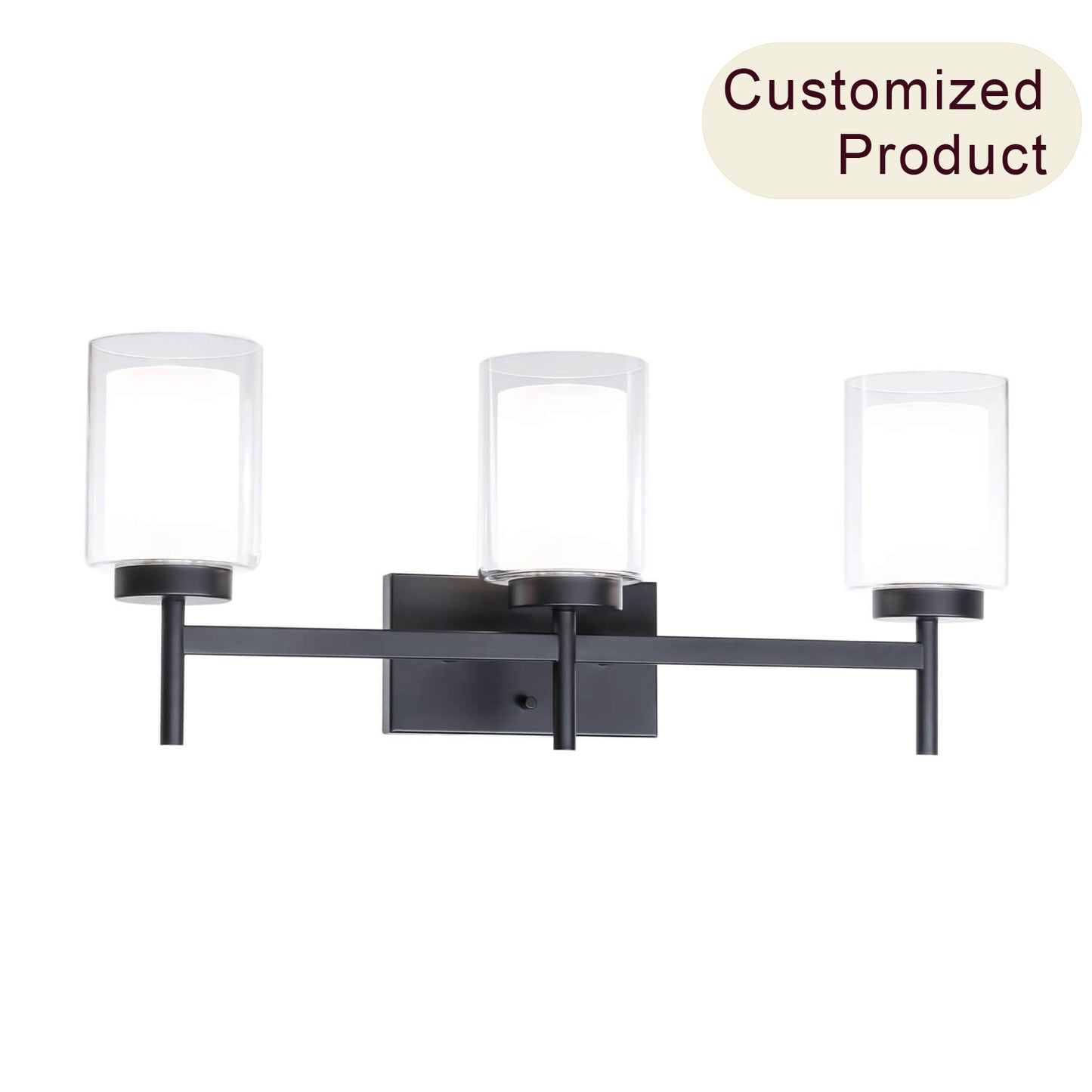 Classic 3-Light Black Bathroom Vanity Light with Dual Glass Shades XB-W1276-3-MB