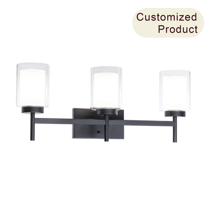 Classic 3-Light Black Bathroom Vanity Light with Dual Glass Shades XB-W1276-3-MB