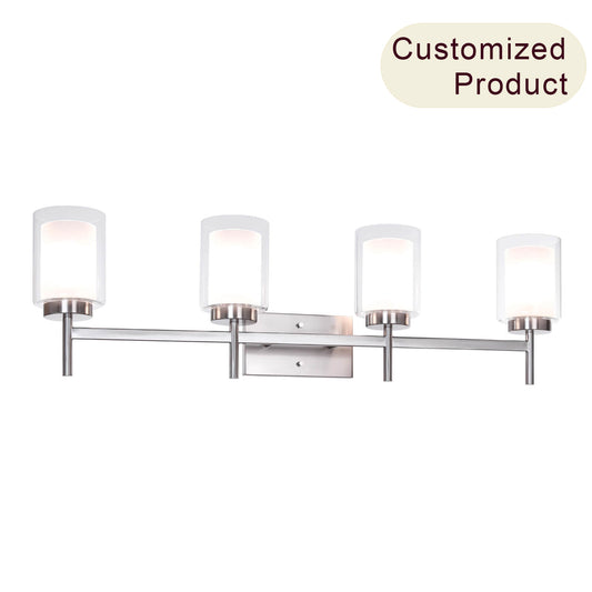 4-Light Modern Brushed Nickel Vanity Light with Dual Glass Shades XB-W1276-4-BN