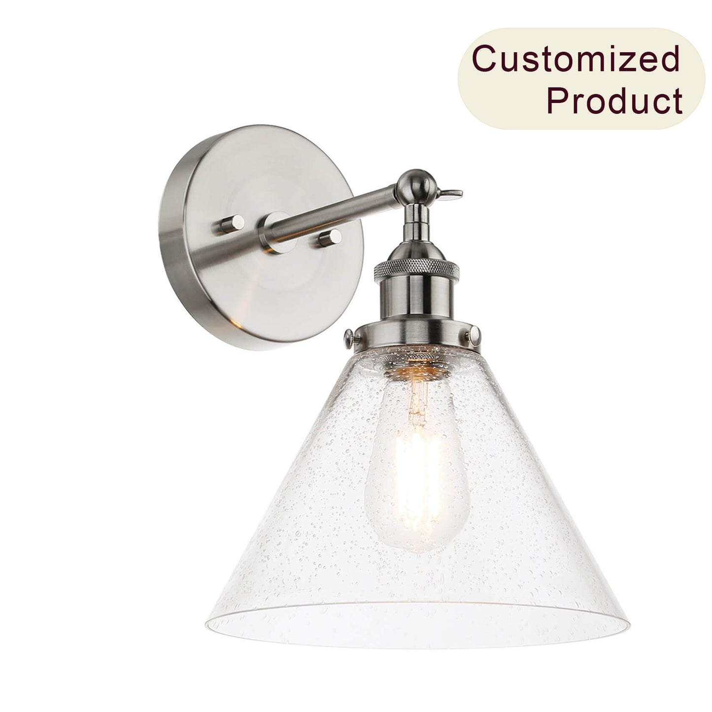 Industrial Brushed Nickel Adjustable Wall Sconce with Seeded Glass XB-W1280-BN
