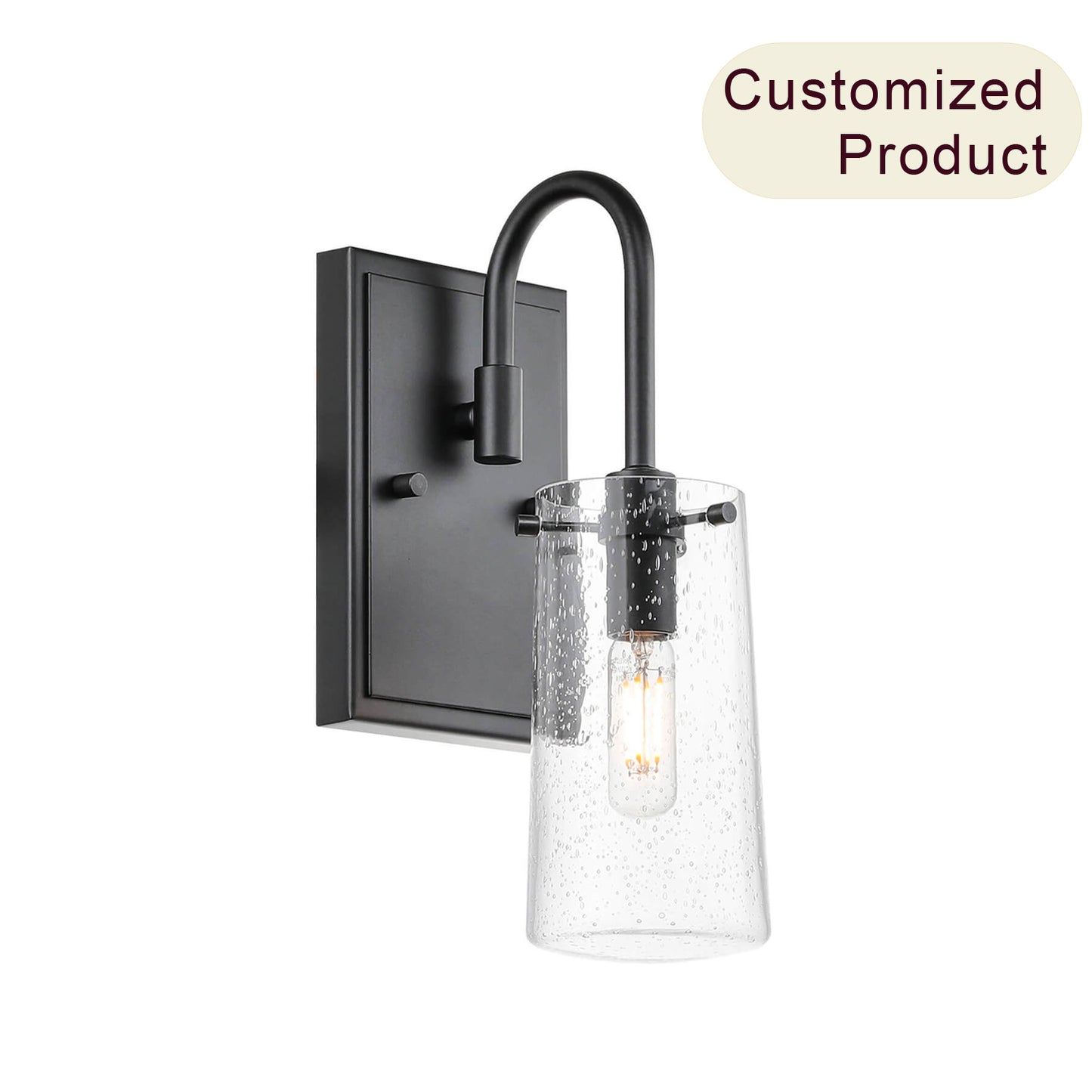 Industrial Black 1 Light Vanity Sconce Light with Seeded Glass XB-W1283-1-MB