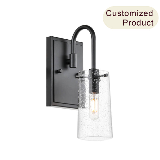 Industrial Black 1 Light Vanity Sconce Light with Seeded Glass XB-W1283-1-MB
