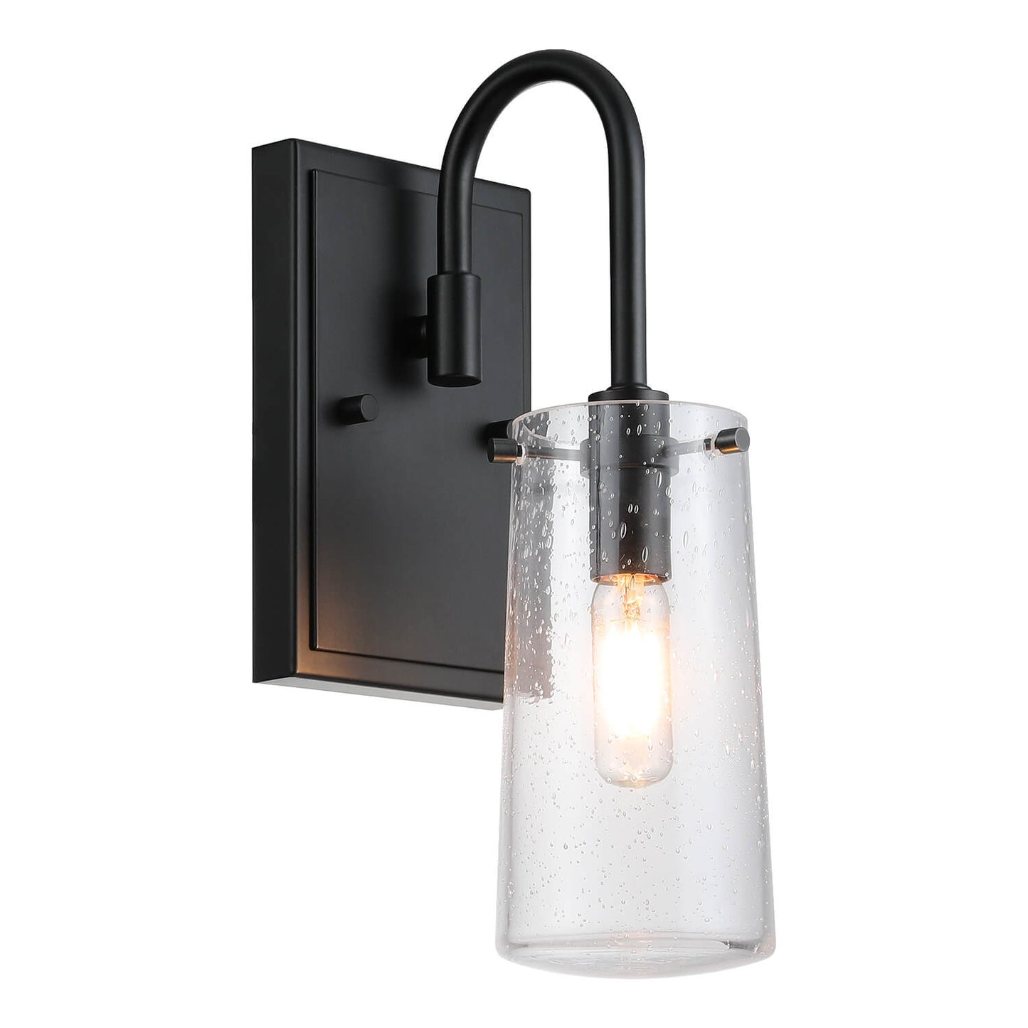Industrial Black 1 Light Vanity Sconce Light with Seeded Glass XB-W1283-1-MB