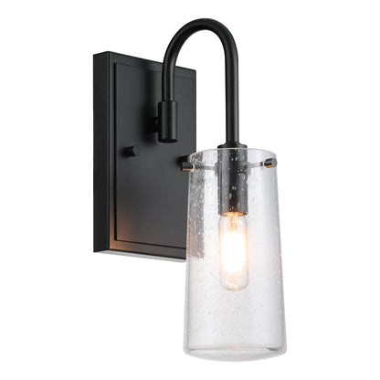 Industrial Black 1 Light Vanity Sconce Light with Seeded Glass XB-W1283-1-MB