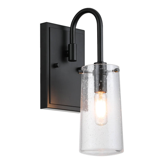 Industrial Black 1 Light Vanity Sconce Light with Seeded Glass XB-W1283-1-MB