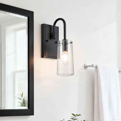 Industrial Black 1 Light Vanity Sconce Light with Seeded Glass XB-W1283-1-MB