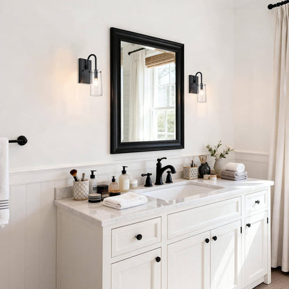 Industrial Black 1 Light Vanity Sconce Light with Seeded Glass XB-W1283-1-MB