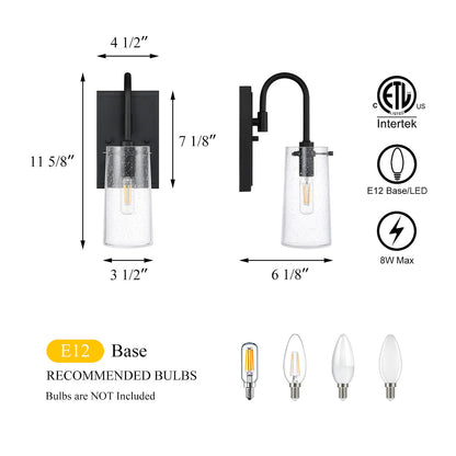 Industrial Black 1 Light Vanity Sconce Light with Seeded Glass XB-W1283-1-MB