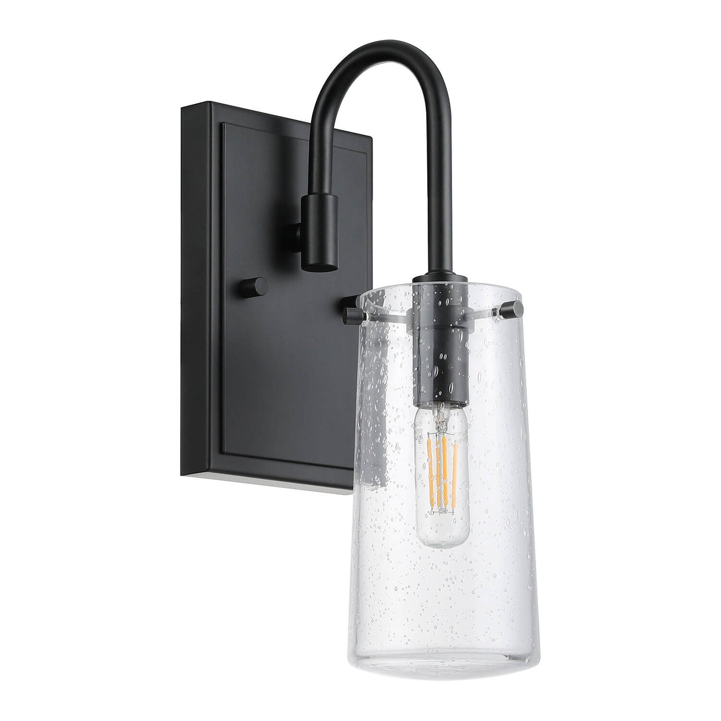 Industrial Black 1 Light Vanity Sconce Light with Seeded Glass XB-W1283-1-MB