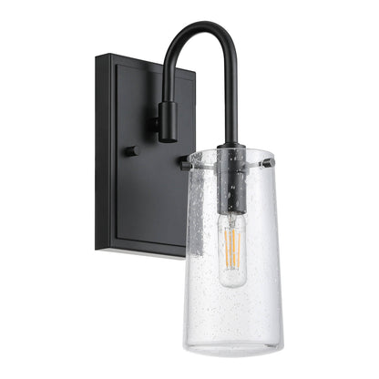 Industrial Black 1 Light Vanity Sconce Light with Seeded Glass XB-W1283-1-MB