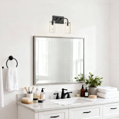 Modern 2-Light Black Vanity Light with Seeded Glass XB-W1283-2-MB