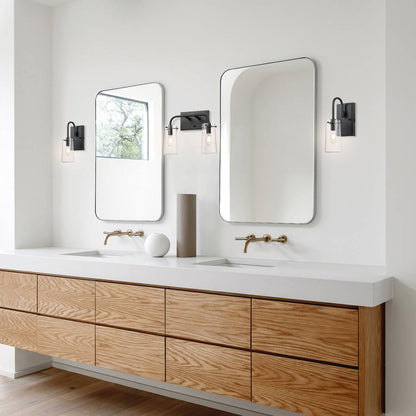 Modern 2-Light Black Vanity Light with Seeded Glass XB-W1283-2-MB