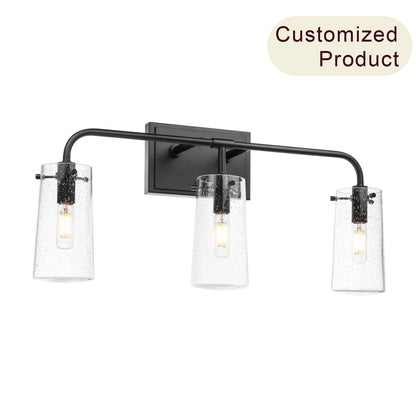 3-Light Black Industrial Vanity Light with Seeded Glass XB-W1283-3-MB