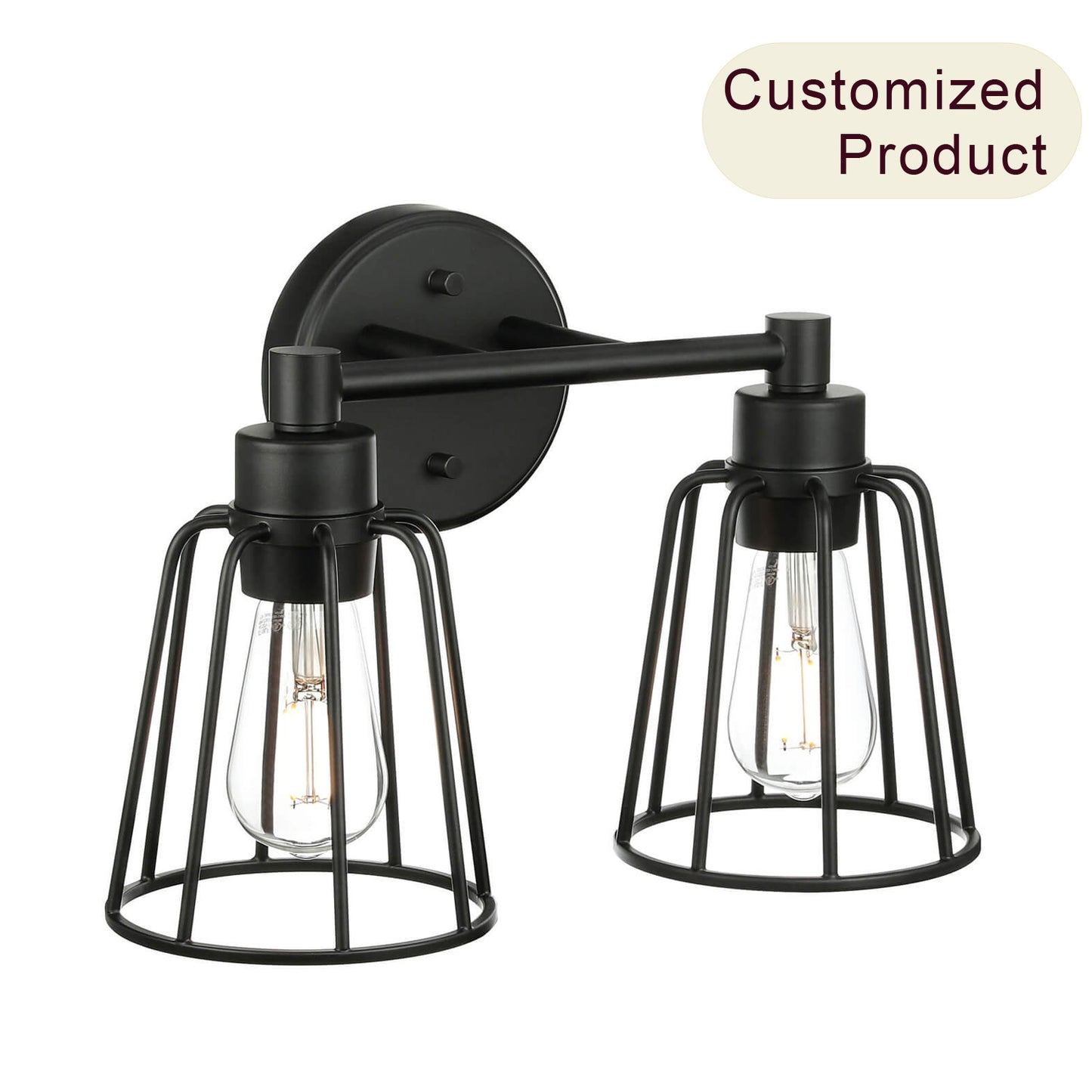 Black 2-Light Farmhouse Cage Vanity Wall Lighting XB-W1287-2-MB